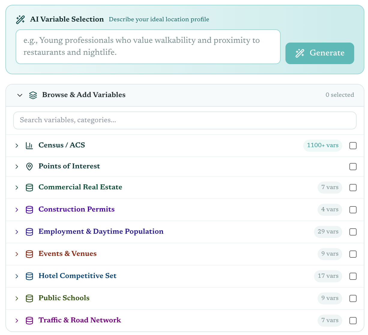 AI variable selection